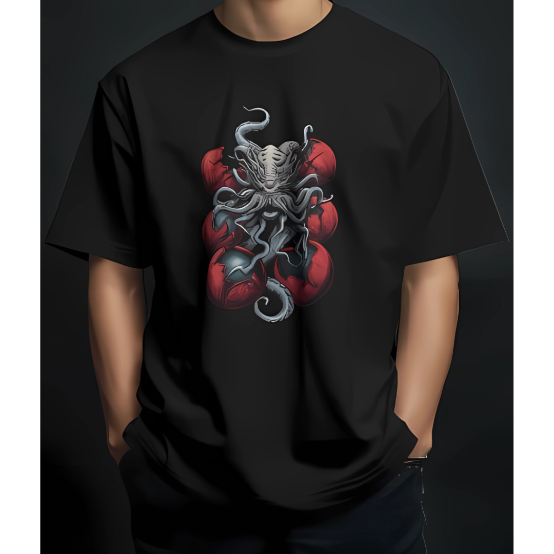Loose T-shirt featuring detailed octopus vector art, perfect for a relaxed and stylish look.