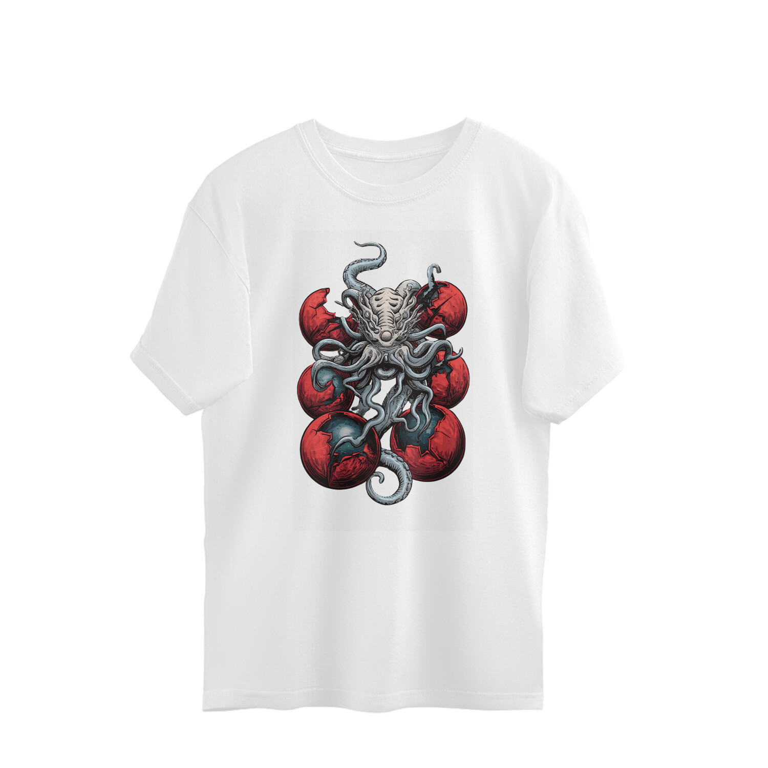 Loose T-shirt featuring detailed octopus vector art, perfect for a relaxed and stylish look.