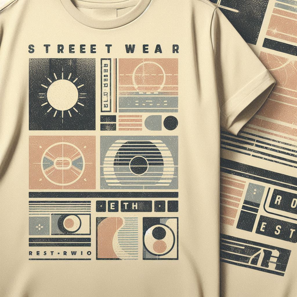 A retro aesthetic streetwear T-shirt featuring a minimalistic palette, designed with vintage-inspired graphics and subtle nostalgic elements. The timeless fashion piece has an oversized fit, capturing the essence of streetwear style.